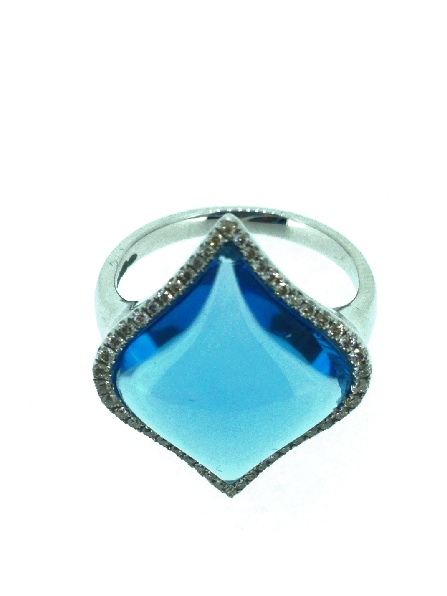 18ct White Gold, Blue Topaz, Diamond ring