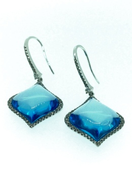 18ct white gold, Blue topaz, diamond earrings
