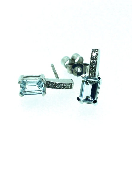  9ct White Gold Aquamarine Diamond Earrings