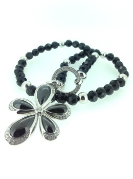 Zinzi Ladies Sale Silver Jewellery - Black Silver Bead Necklace Flower Pendent - Zic402z Zih659 Zi355z