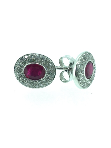 18CT WHITE GOLD RUBY AND DIAMOND EARRINGS